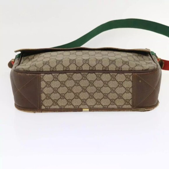 GUCCI GG Canvas Web Sherry Line Shoulder Bag Beige Red Green Auth - Picture 13 of 16